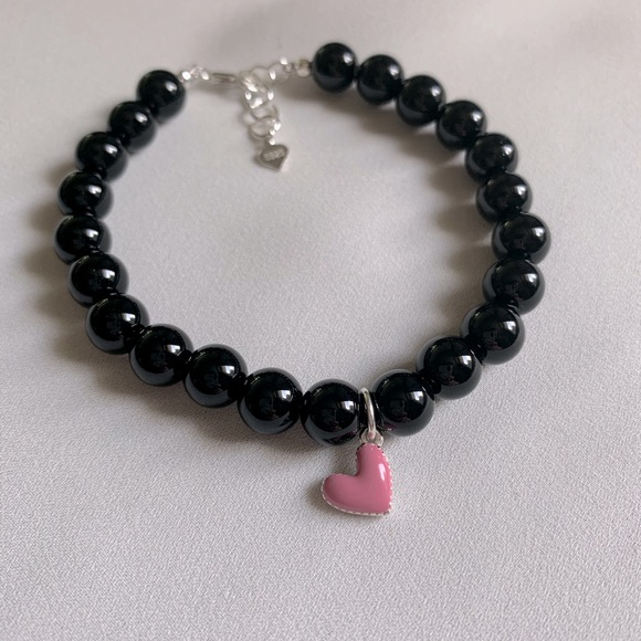 Black Onyx Sterling Silver Heart Charm Bracelet - Picture 2 of 6